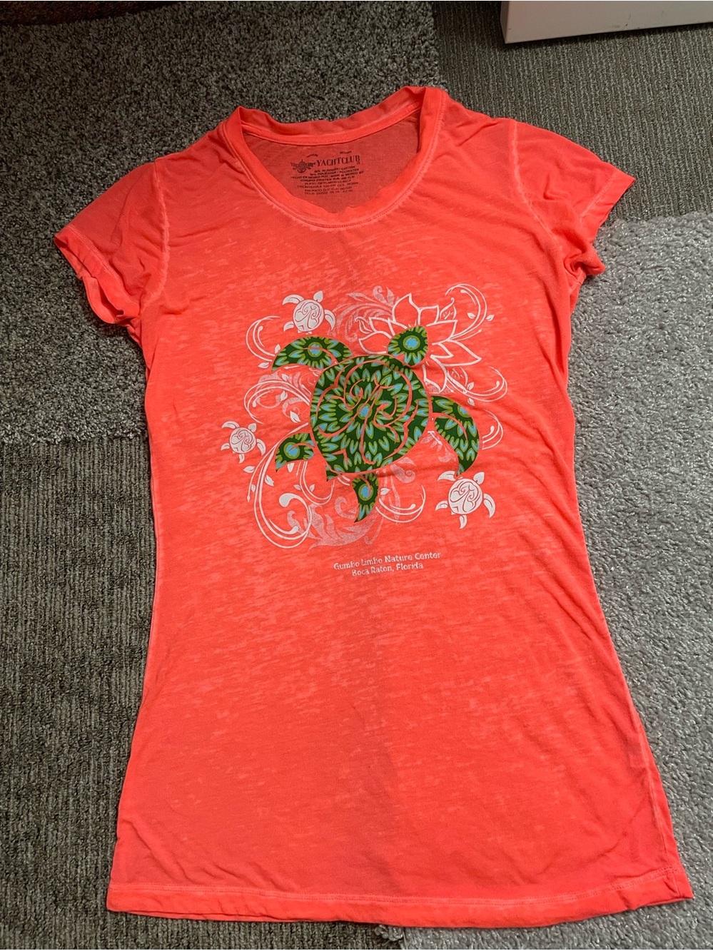 Women’s Neon Short Sleeve Graphic Tissue Tee with Sea Turtle Design Med Boca Fl